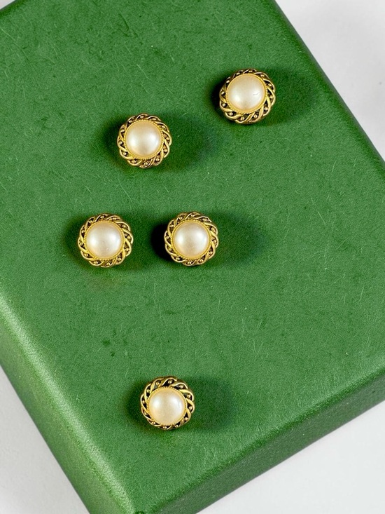 Jewelry - Vintage Button Covers - Gold & Pearl